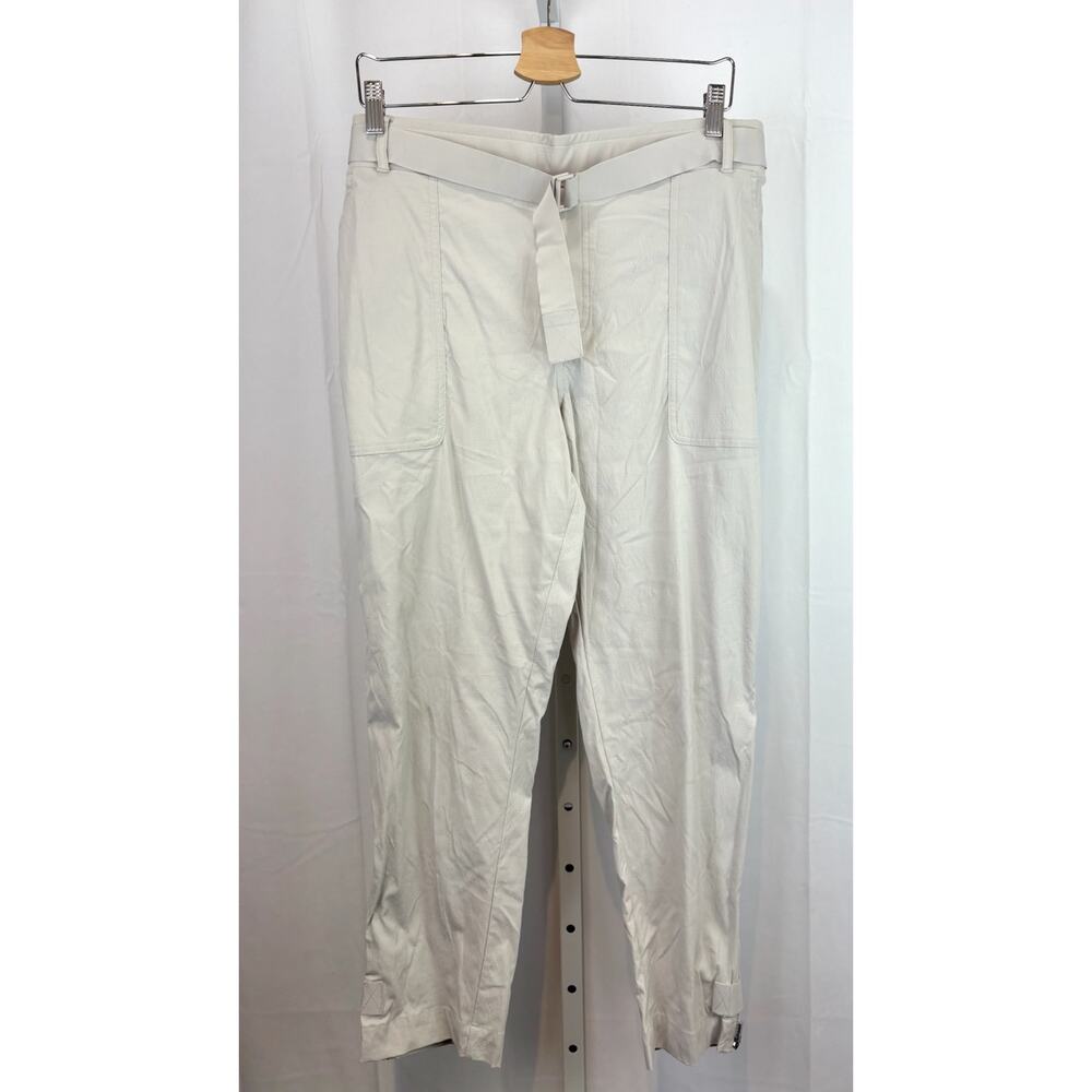 ATHLETA  Size 16 Trekkie Belted Pants Zip Ankle Cropped Stretch Nylon Beige